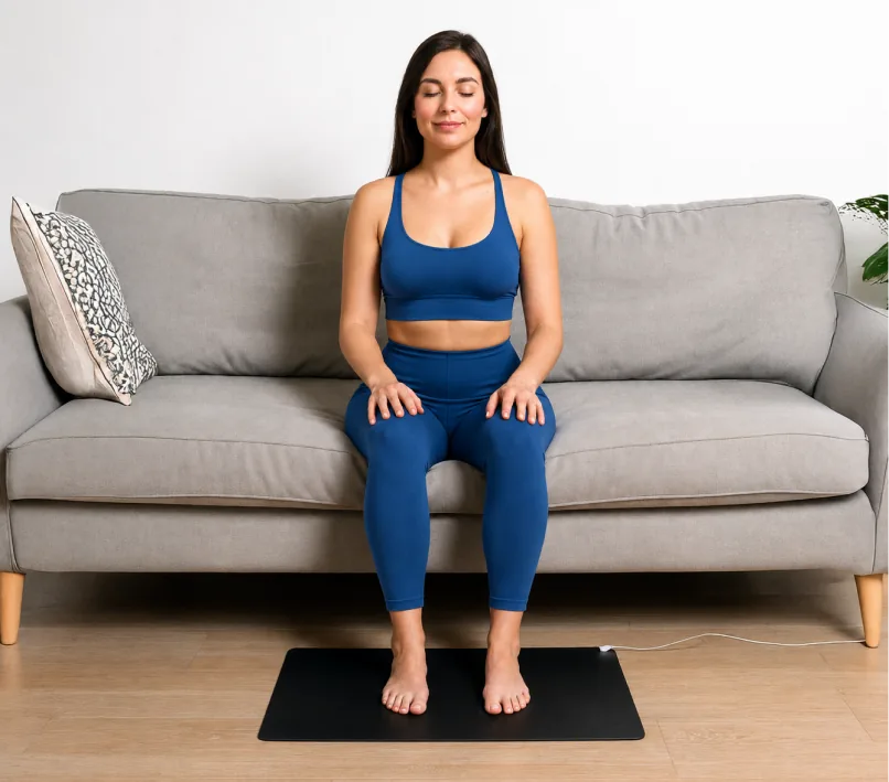 Woman using a Velin Grounding Mat
