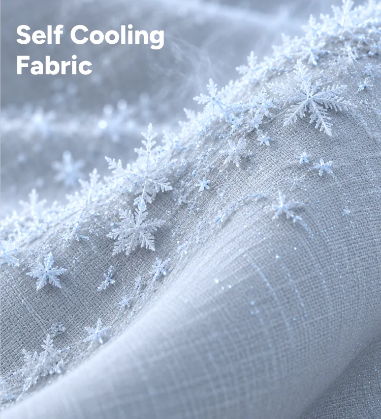 Self-cooling fabric illustrated with frost crystals on the sheet