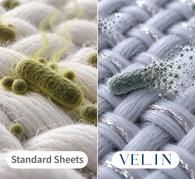 Bacteria on standard sheets compared with silver-infused Velin fabric